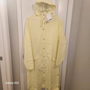 Rains Long Jacket Straw Yellow Raincoat Trench Coat. NWT. Size Various